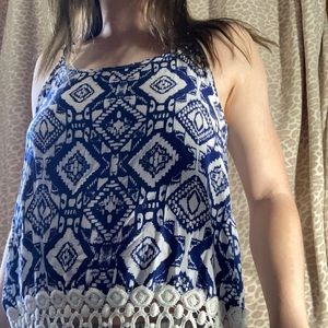 Blue and white patterned tank